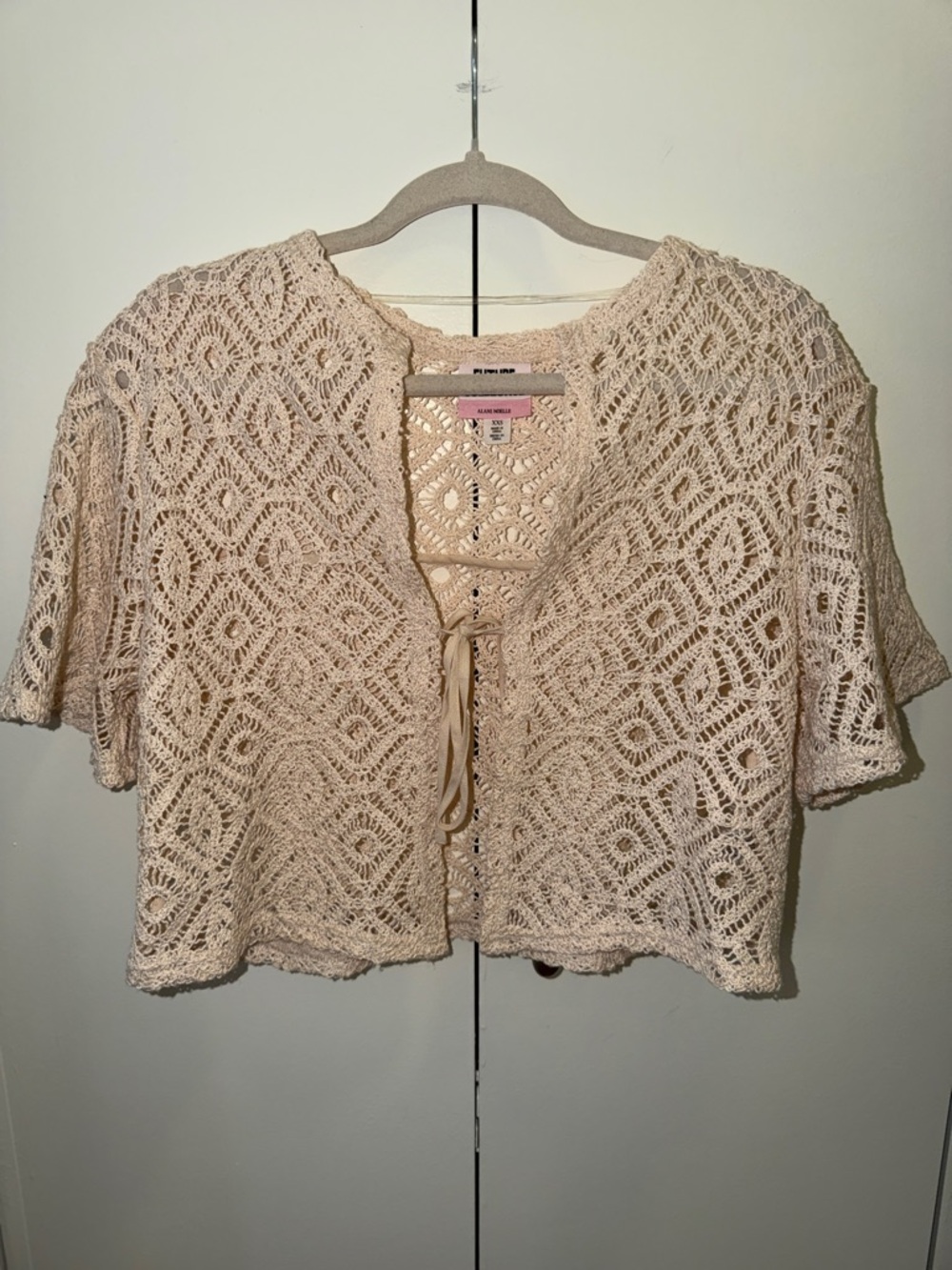 Collective Concepts Crochet Tie-Front Camisole in Beige-Cream